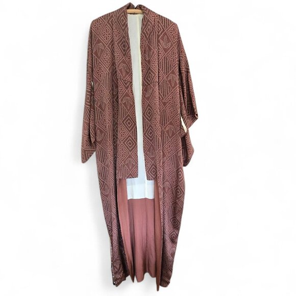 Geometric Patterned Brown Kimono for Men - Picture 1 of 8